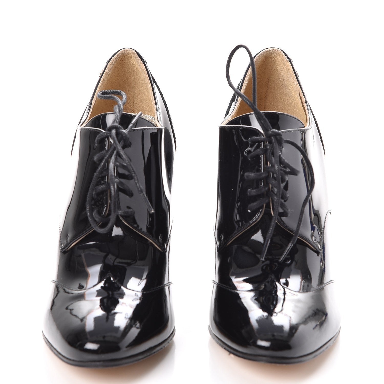 Chanel Patent Calfskin Oxford Lace Up Booties 37.5 Black 2 of 9