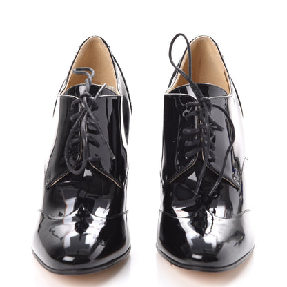 Chanel Patent Calfskin Oxford Lace Up Booties 37.5 Black 2 of 9