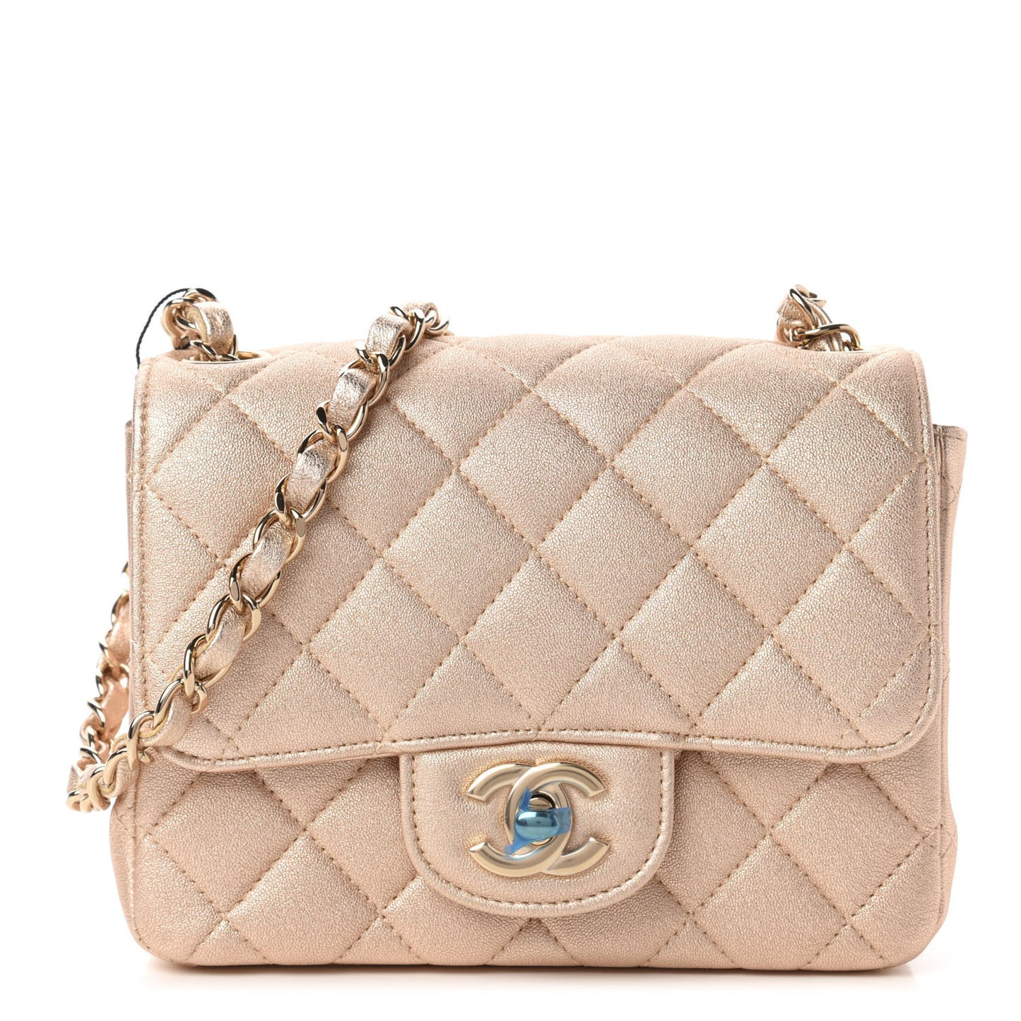 Metallic Lambskin Quilted Mini Square Flap Gold