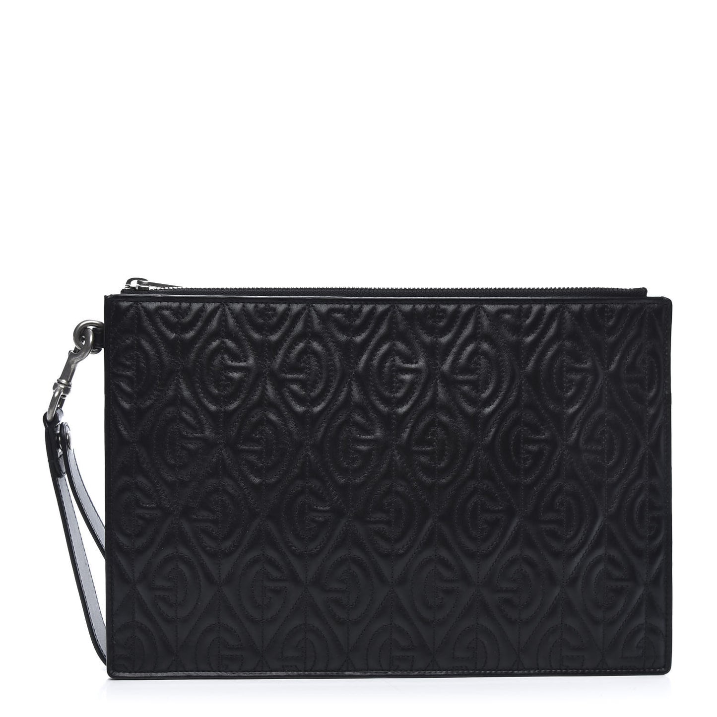 Calfskin G Rhombus Quilted Documents Holder Black