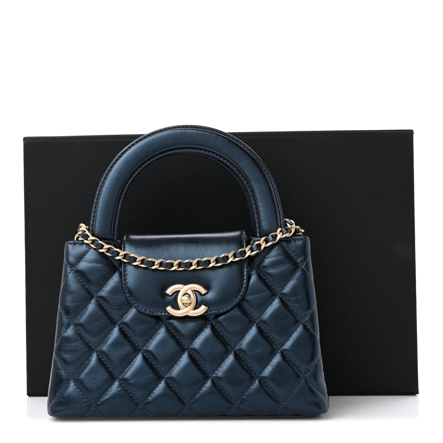 Chanel Metallic Aged Calfskin Quilted Nano Kelly Shopper Navy 11 of 11