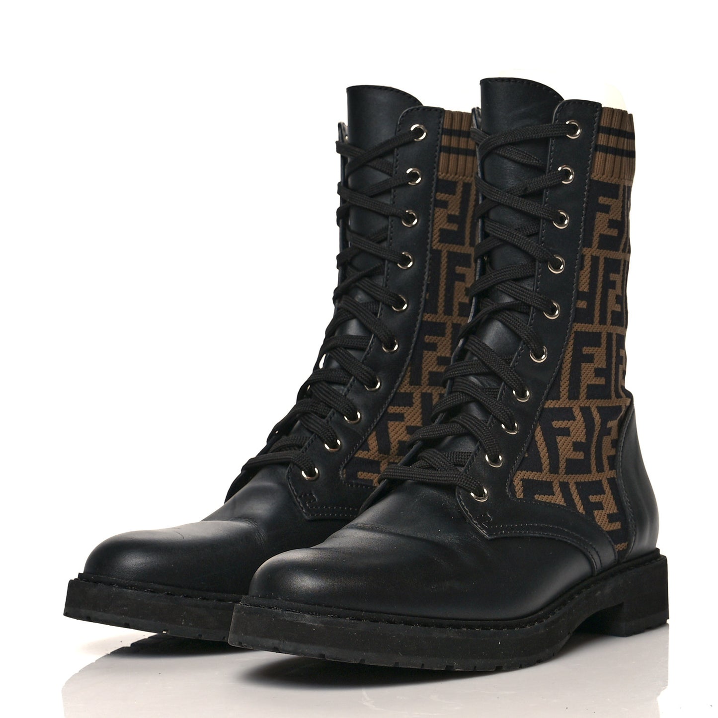 Calfskin Stretch Fabric FF Rockoko Biker Boots 41 Black Tobacco