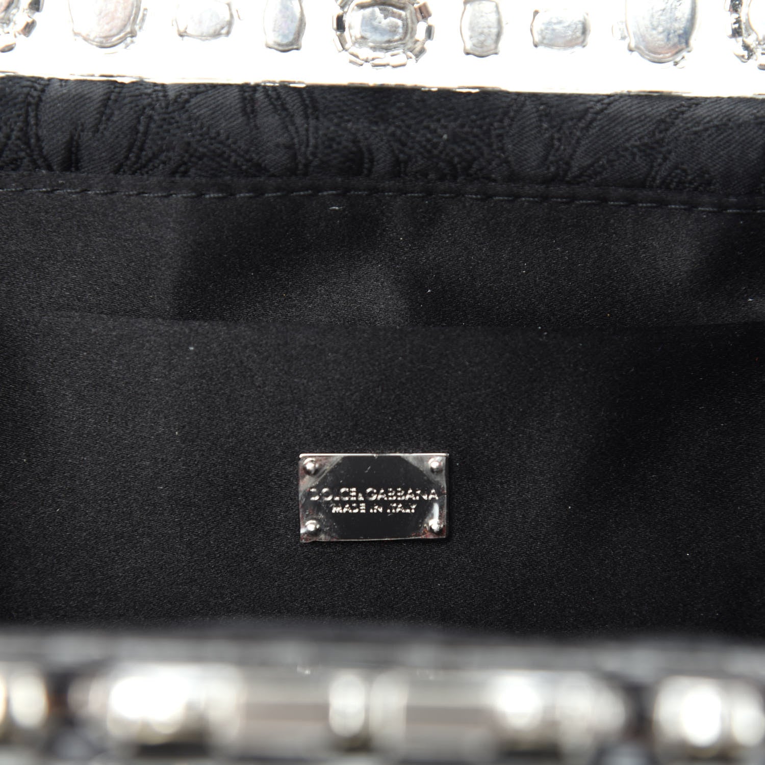 Dolce & Gabbana Satin Lace Crystal Embellished Plexis Glass Chain Clutch Black 8 of 9