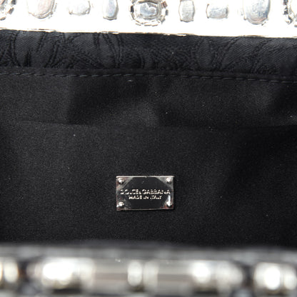 Dolce & Gabbana Satin Lace Crystal Embellished Plexis Glass Chain Clutch Black 8 of 9