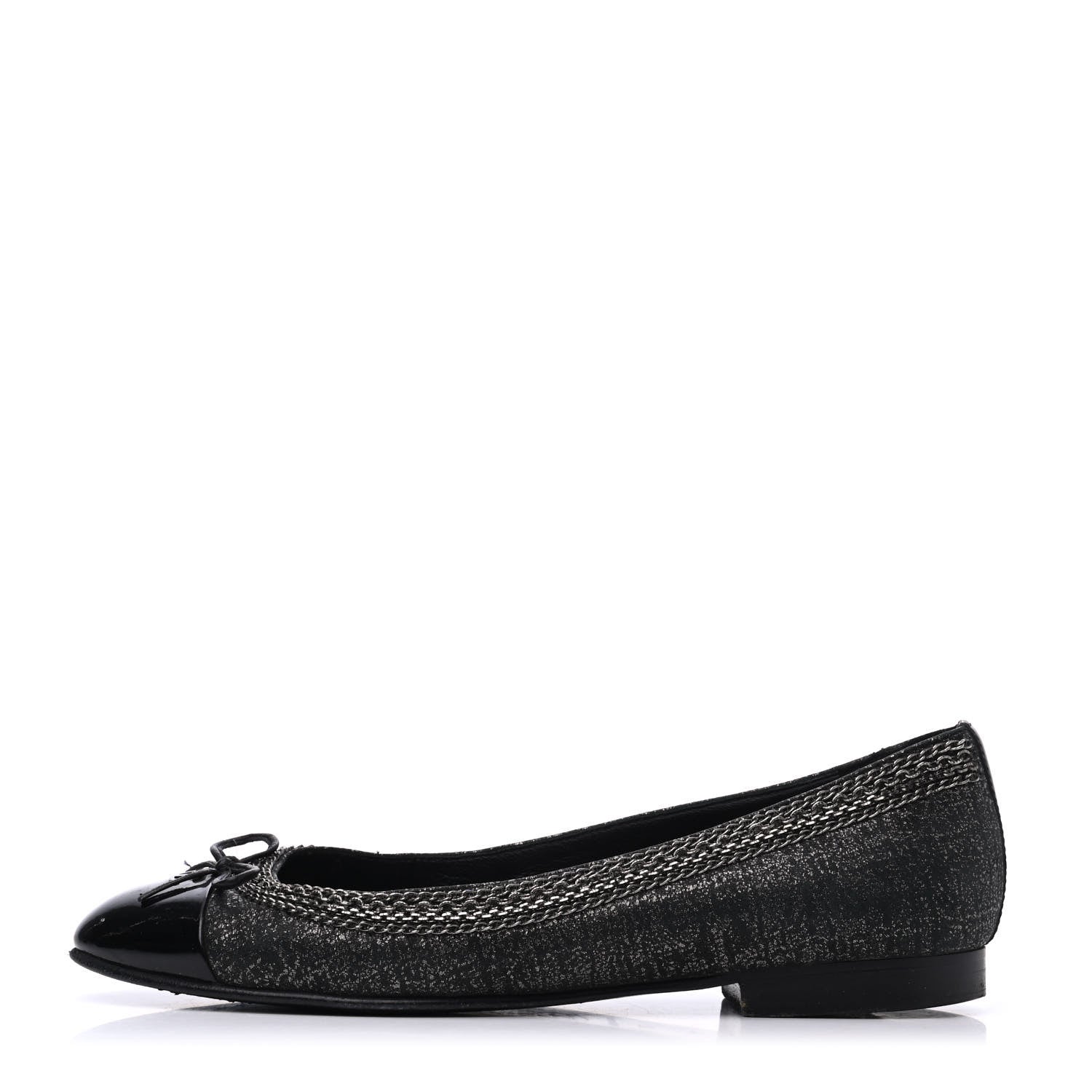Chanel Tweed Patent Cap Toe Ballerina Flats 37 Black 1 of 23