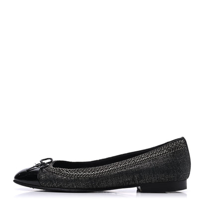 Chanel Tweed Patent Cap Toe Ballerina Flats 37 Black 1 of 23