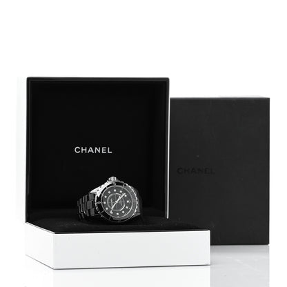Chanel Stainless Steel Ceramic Diamond 38mm J12 Automatic Watch Black 5 of 5