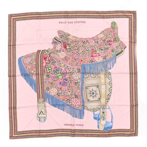 Silk Selle Des Steppes Scarf 90 Rose Pale Bleu Jean