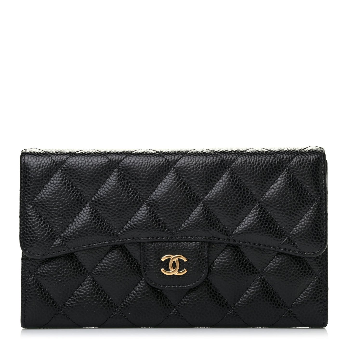Caviar Quilted Large Flap Wallet Black