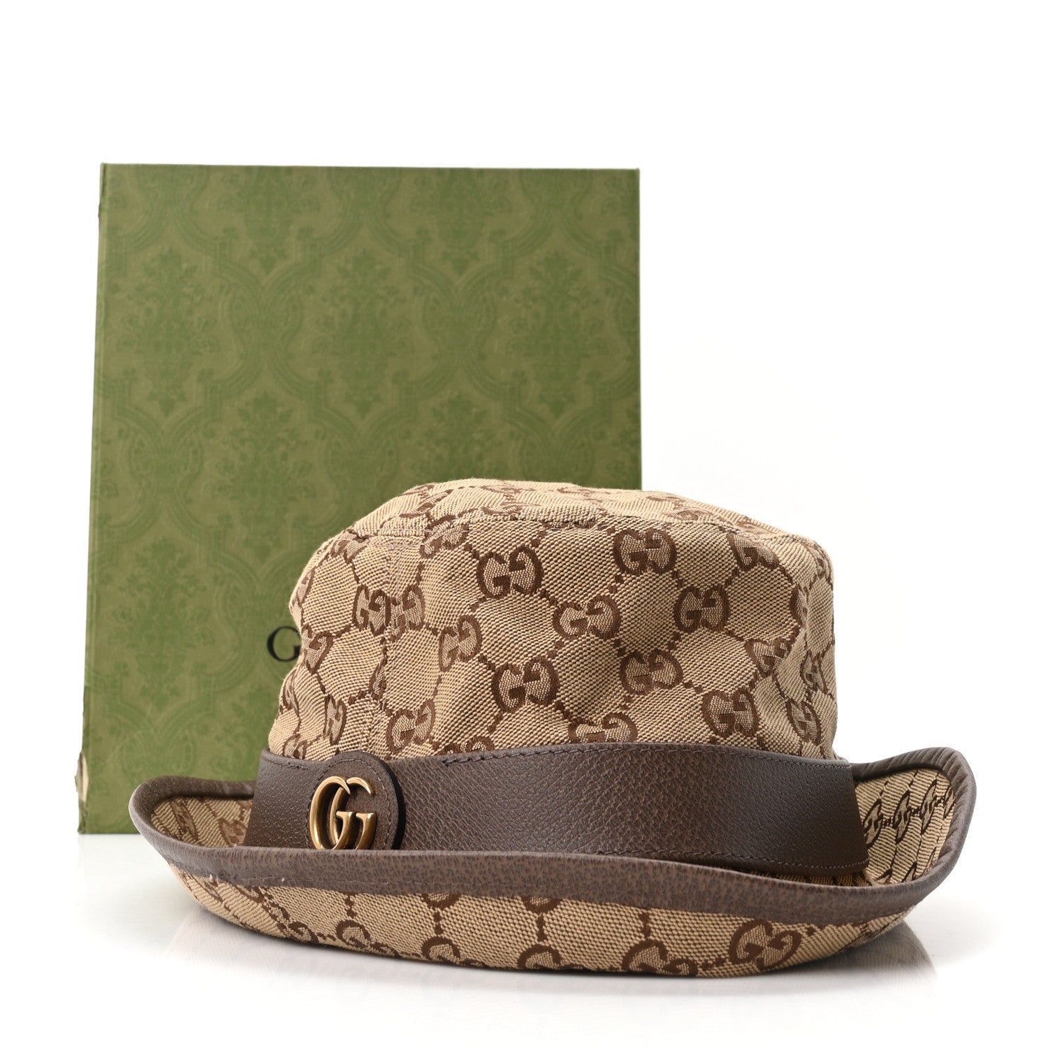 Gucci Monogram Textured Dollar Calfskin GG Jago Bucket Hat M Cacao Beige 8 of 8