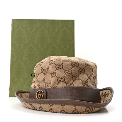 Gucci Monogram Textured Dollar Calfskin GG Jago Bucket Hat M Cacao Beige 8 of 8