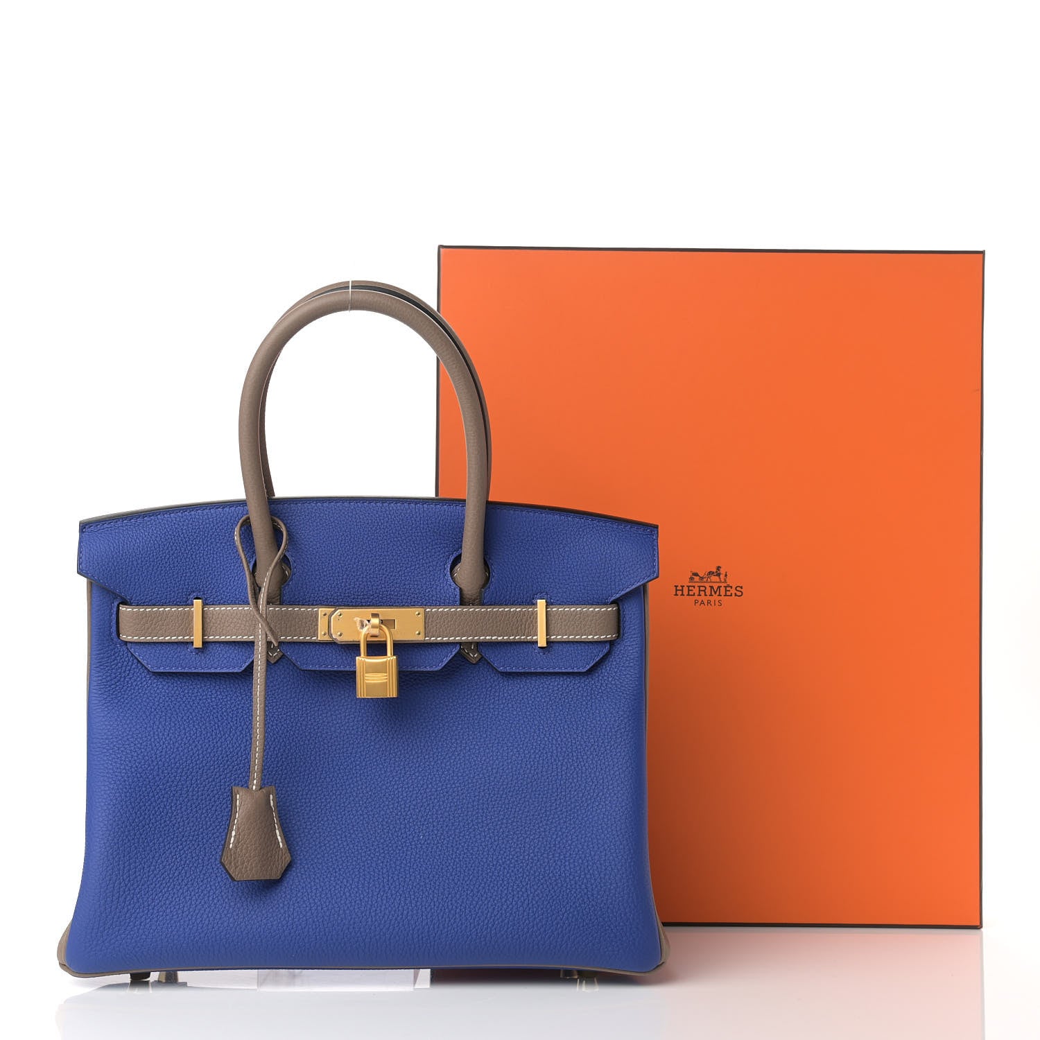 Hermes Togo Bi-Color Horseshoe Birkin 30 Bleu Electrique Etoupe 13 of 13