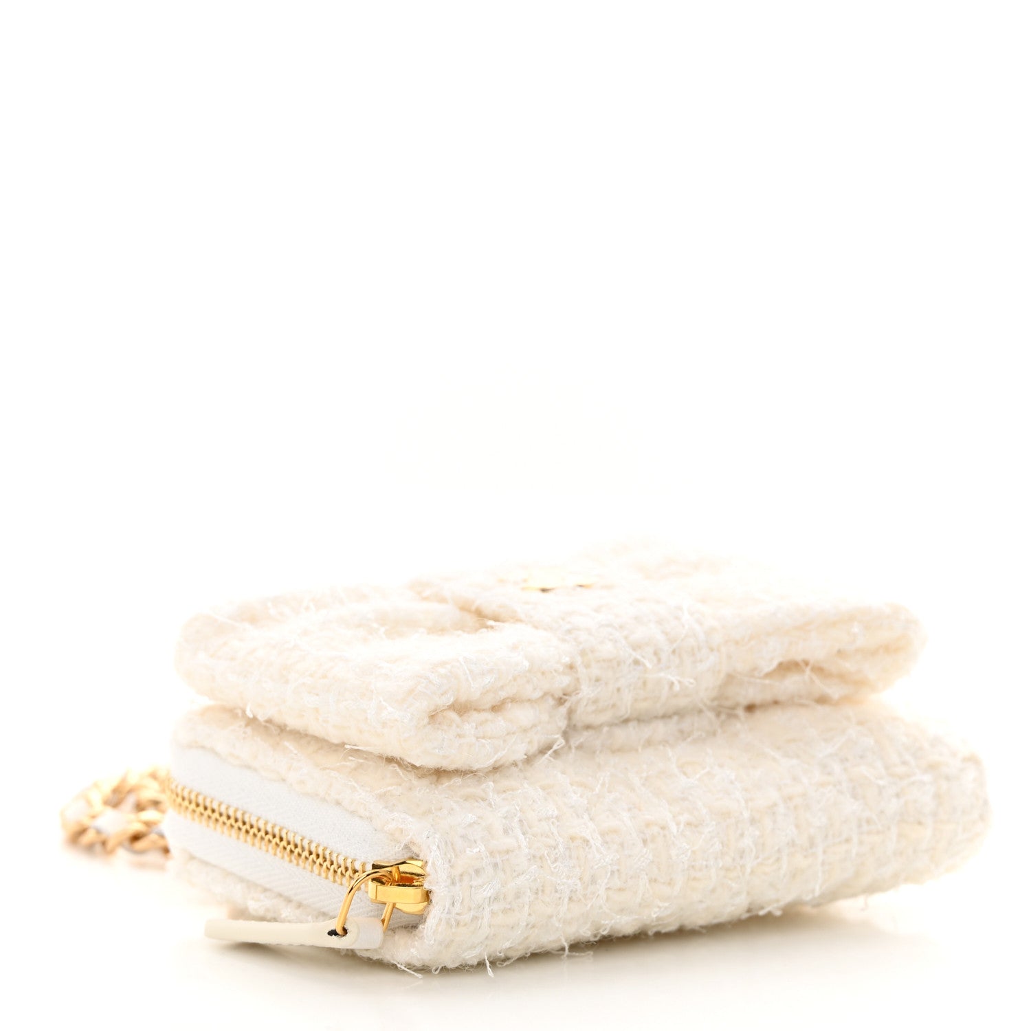 Chanel Tweed Quilted Bow Flap Card Holder On Chain White 4 of 12