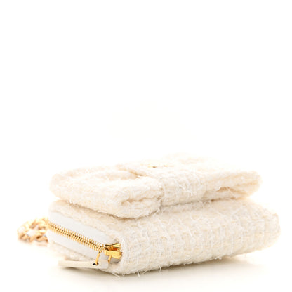 Chanel Tweed Quilted Bow Flap Card Holder On Chain White 4 of 12