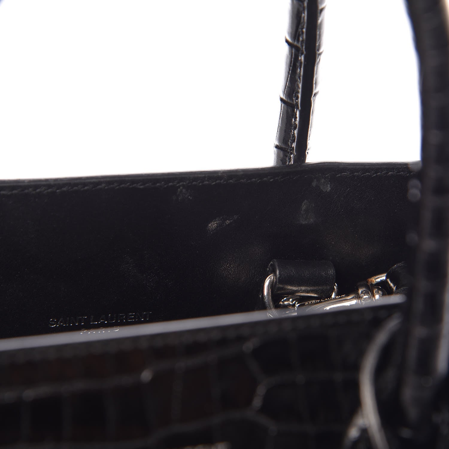 Saint Laurent Calfskin Crocodile Embossed Baby Sac De Jour Black 10 of 10