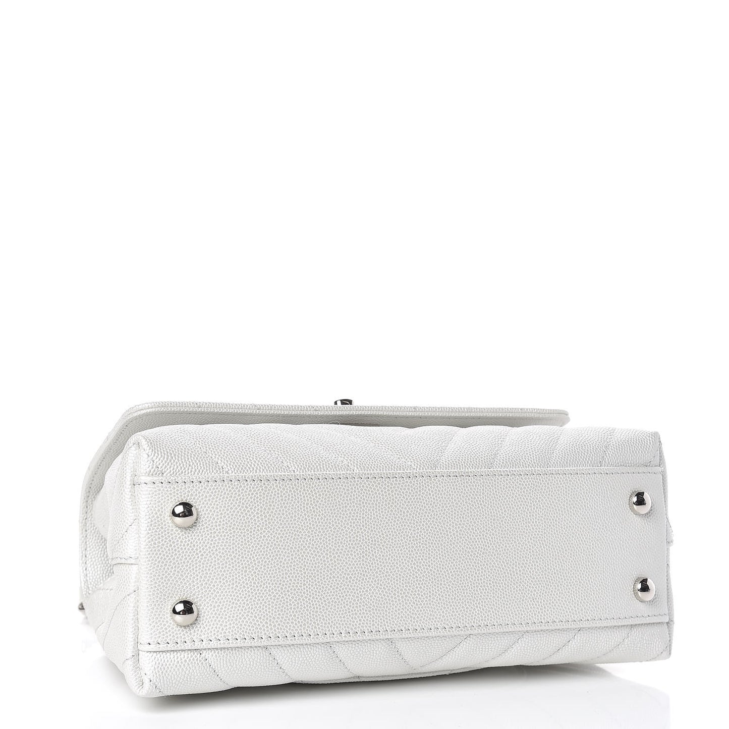 Iridescent Caviar Chevron Quilted Mini Coco Handle Flap White