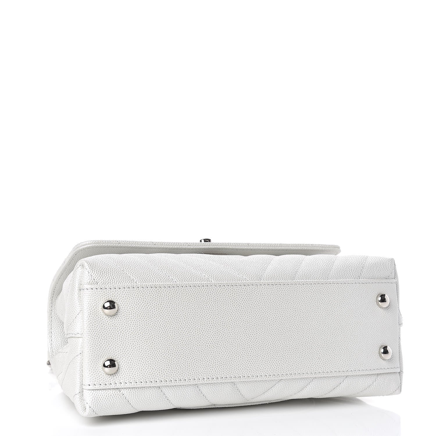 Chanel Iridescent Caviar Chevron Quilted Mini Coco Handle Flap White 5 of 12