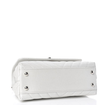 Chanel Iridescent Caviar Chevron Quilted Mini Coco Handle Flap White 5 of 12