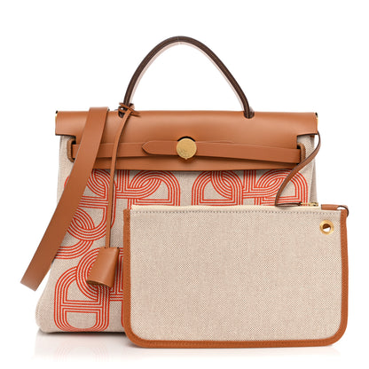 Hermes Vache Hunter Toile Chaine D'Ancre Herbag Zip Retourne 31 PM Capucine Ecru Naturel 3 of 9