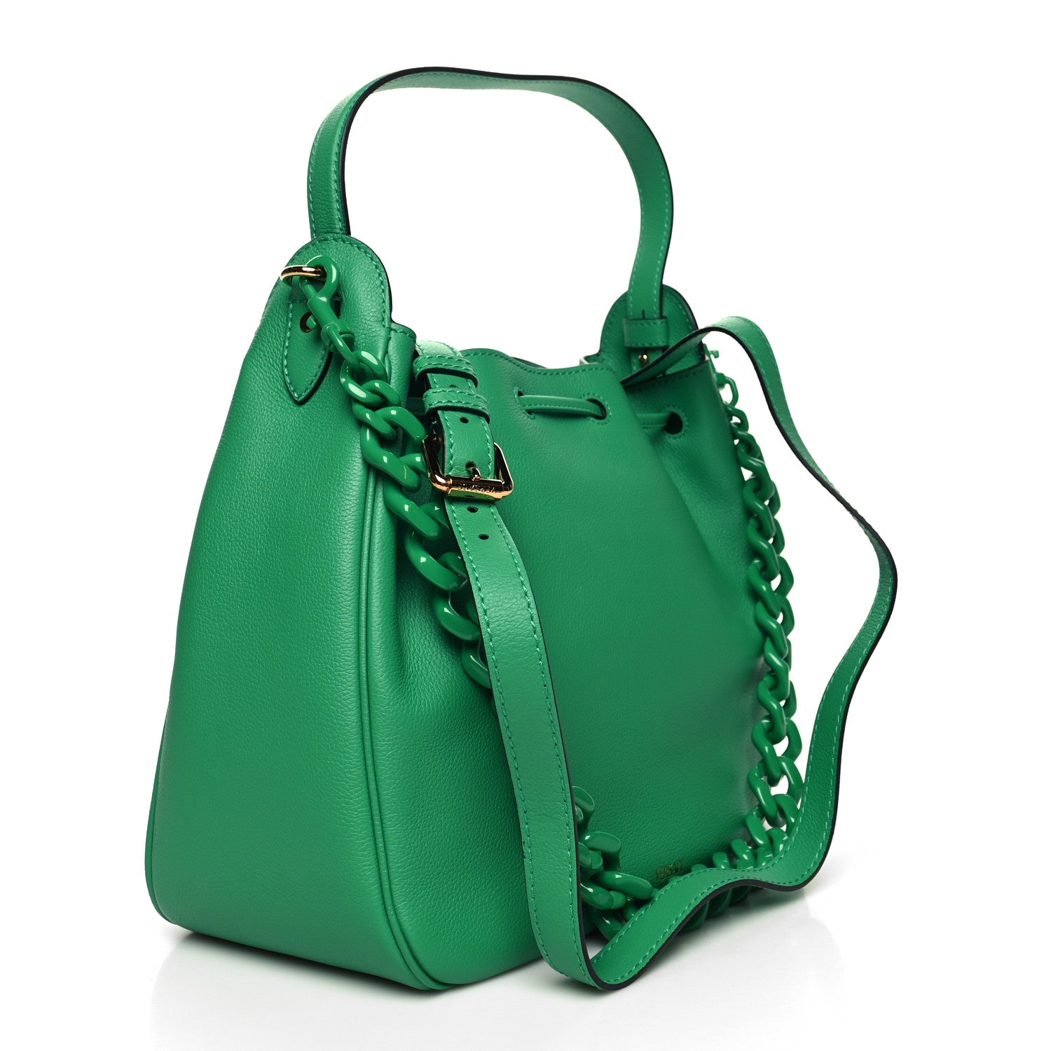 Versace Grained Calfskin La Medusa Bucket Bag Green 3 of 9