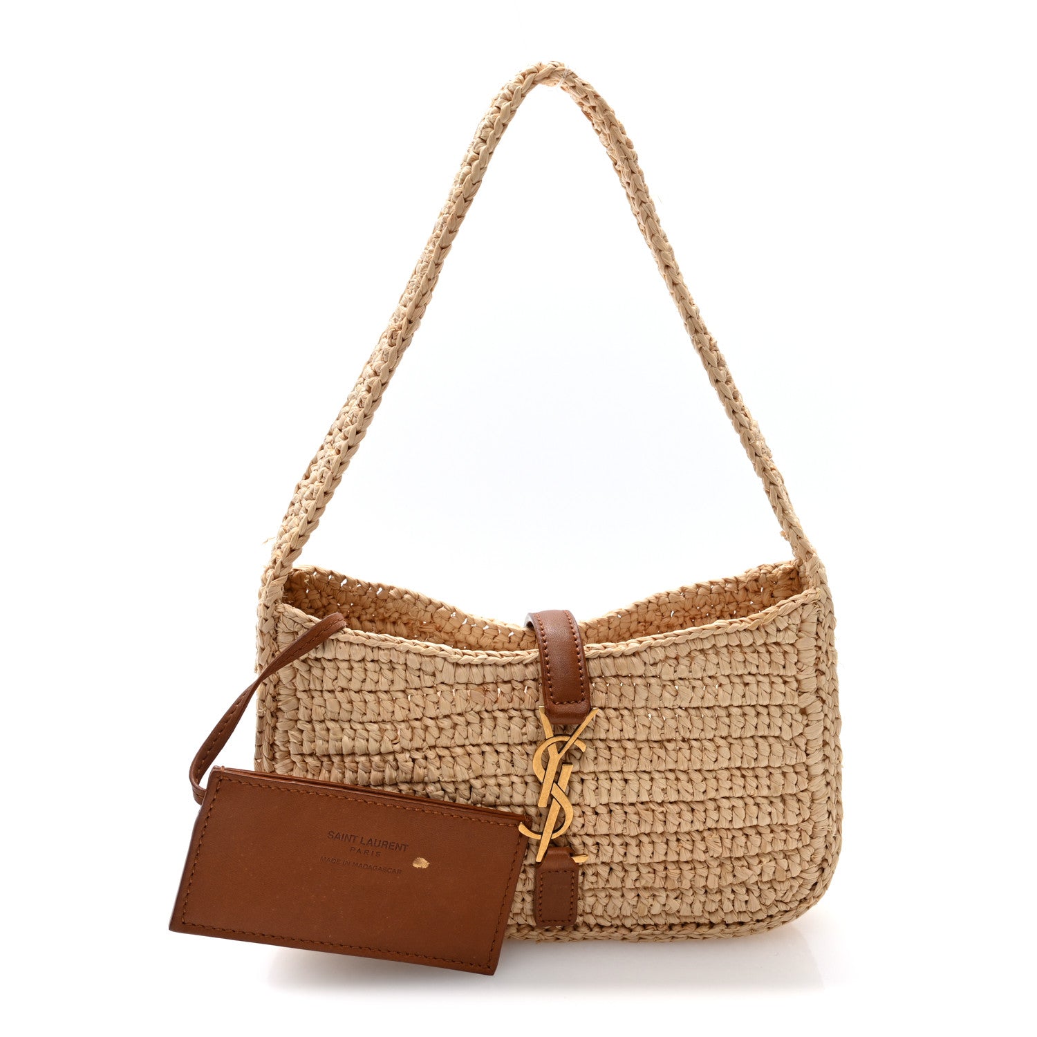 Saint Laurent Raffia Calfskin Le 5 A 7 Mini Hobo   Natural Brick 3 of 10
