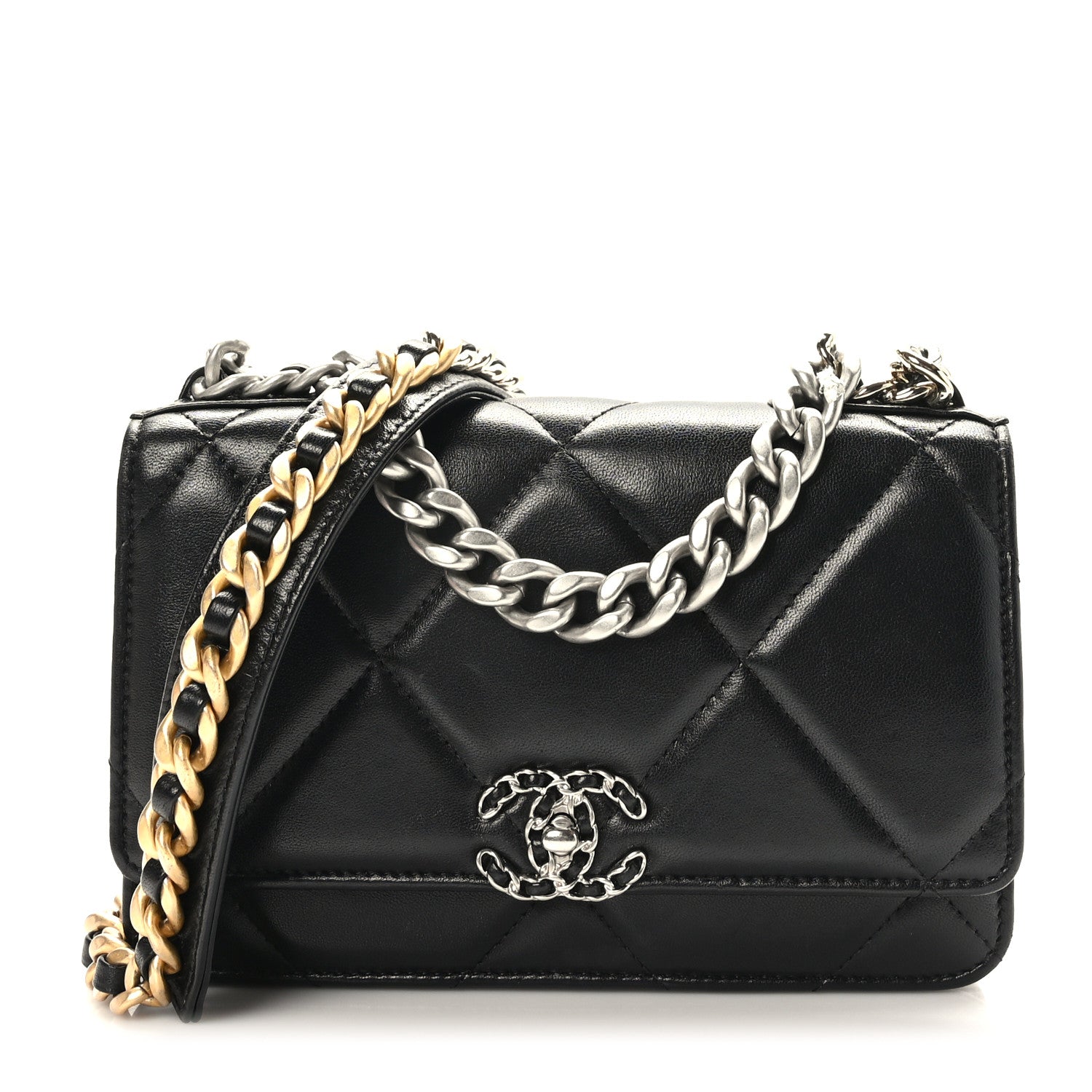 Chanel Lambskin Quilted Chanel 19 Wallet On Chain WOC Black 1 of 9