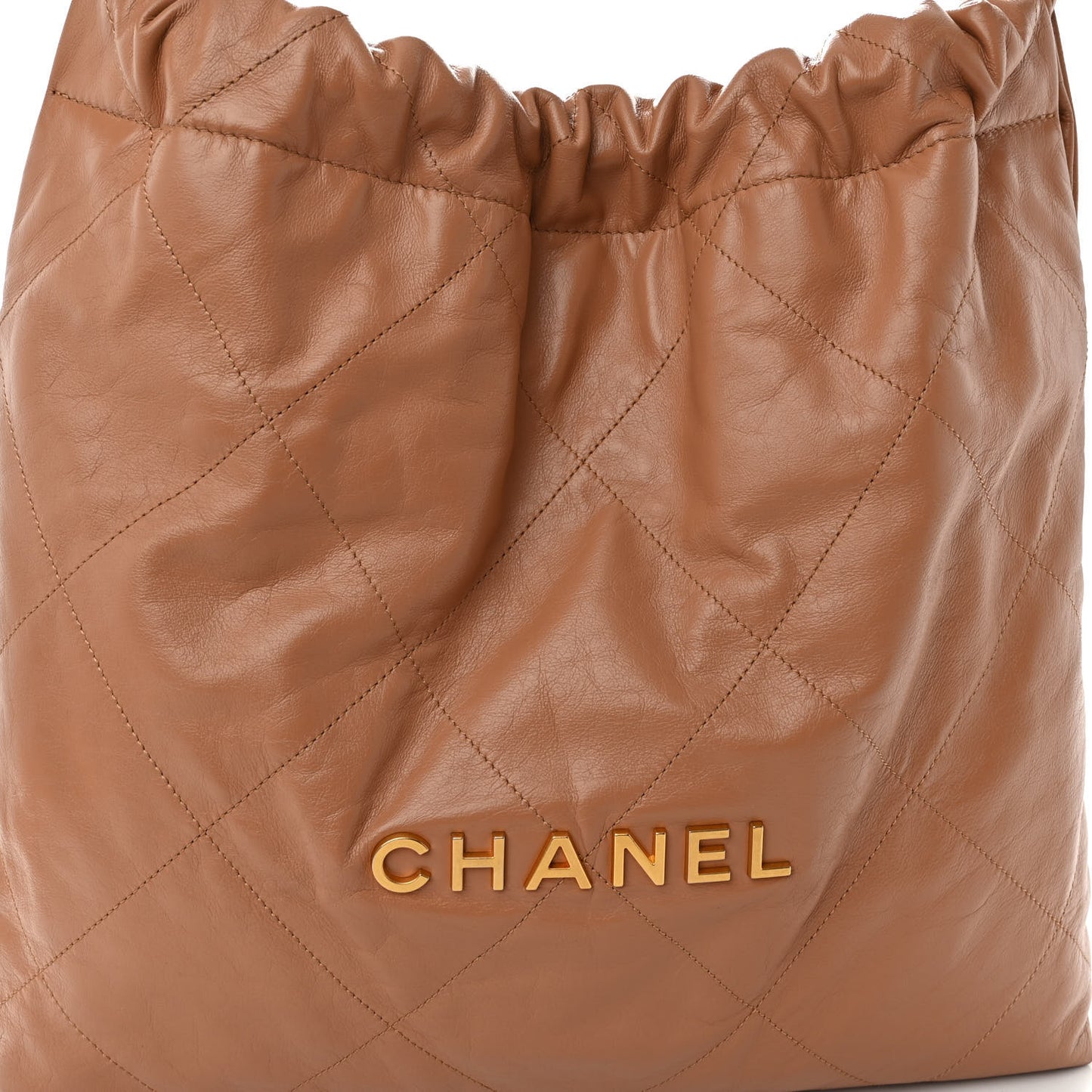 Shiny Calfskin Quilted Chanel 22 Camel