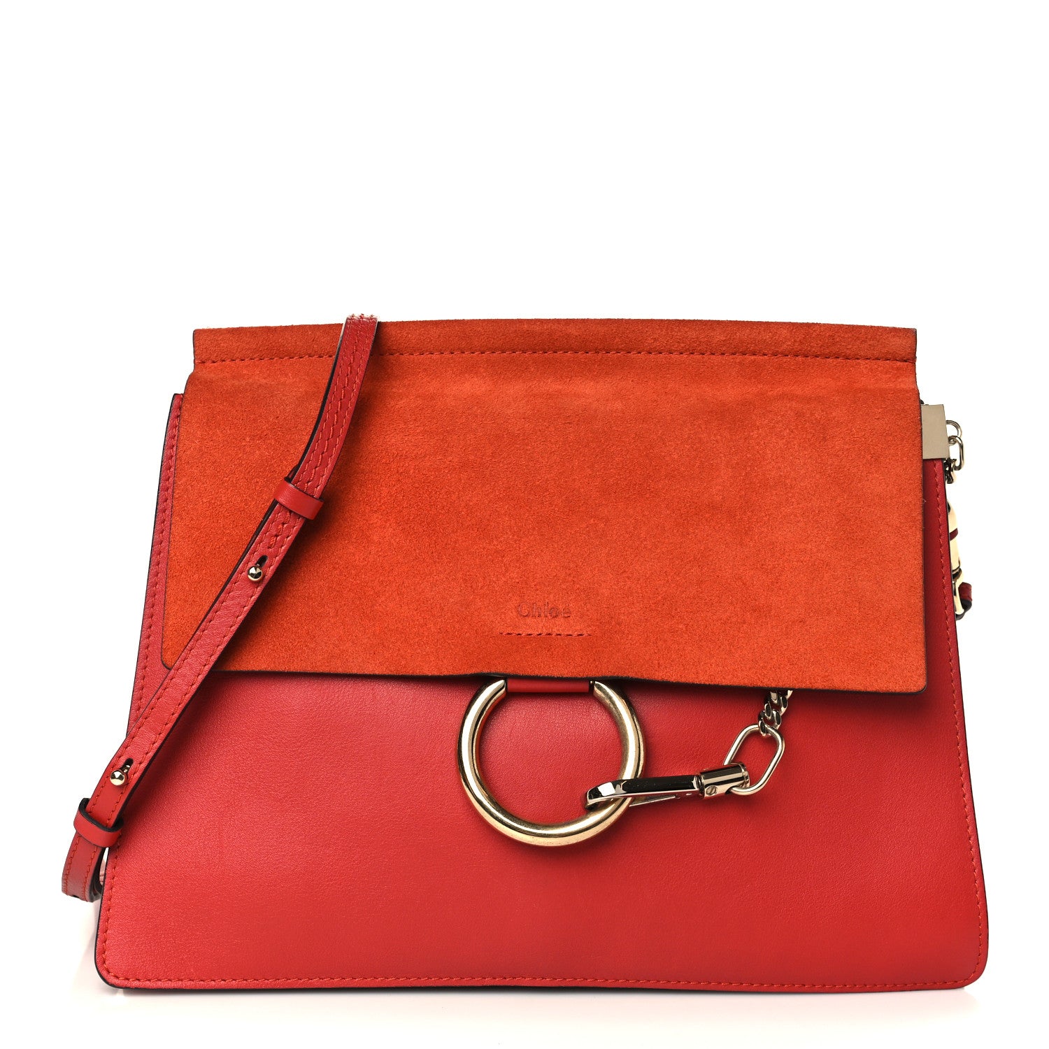 Chloe Calfskin Suede Medium Faye Shoulder Bag Sepia Red 1 of 10