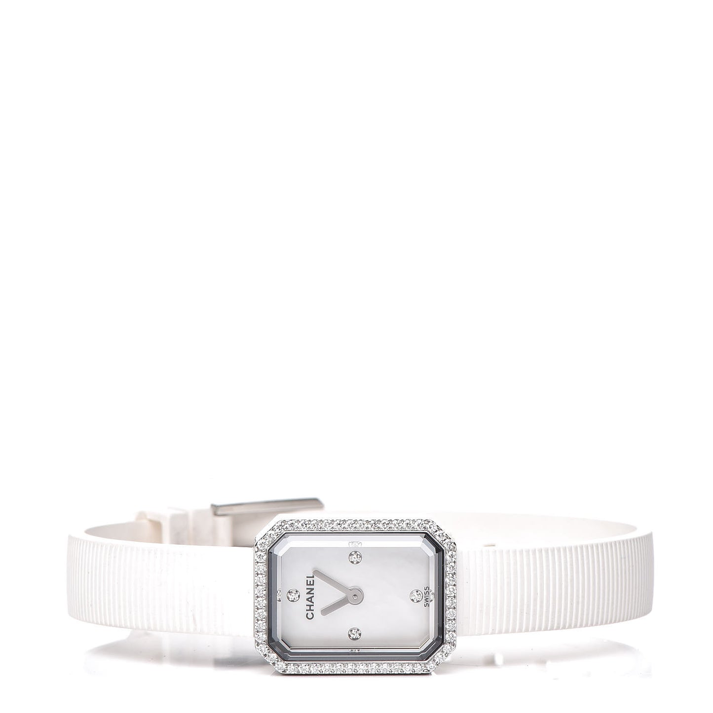 Stainless Steel Rubber Diamond Bezel Mother of Pearl 16mm Premiere Quartz Watch