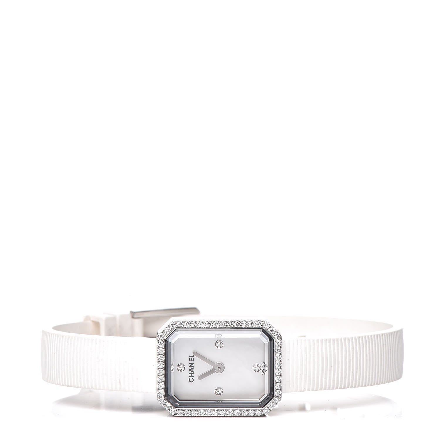 Chanel Stainless Steel Rubber Diamond Bezel Mother of Pearl 16mm Premiere Quartz Watch 3 of 7