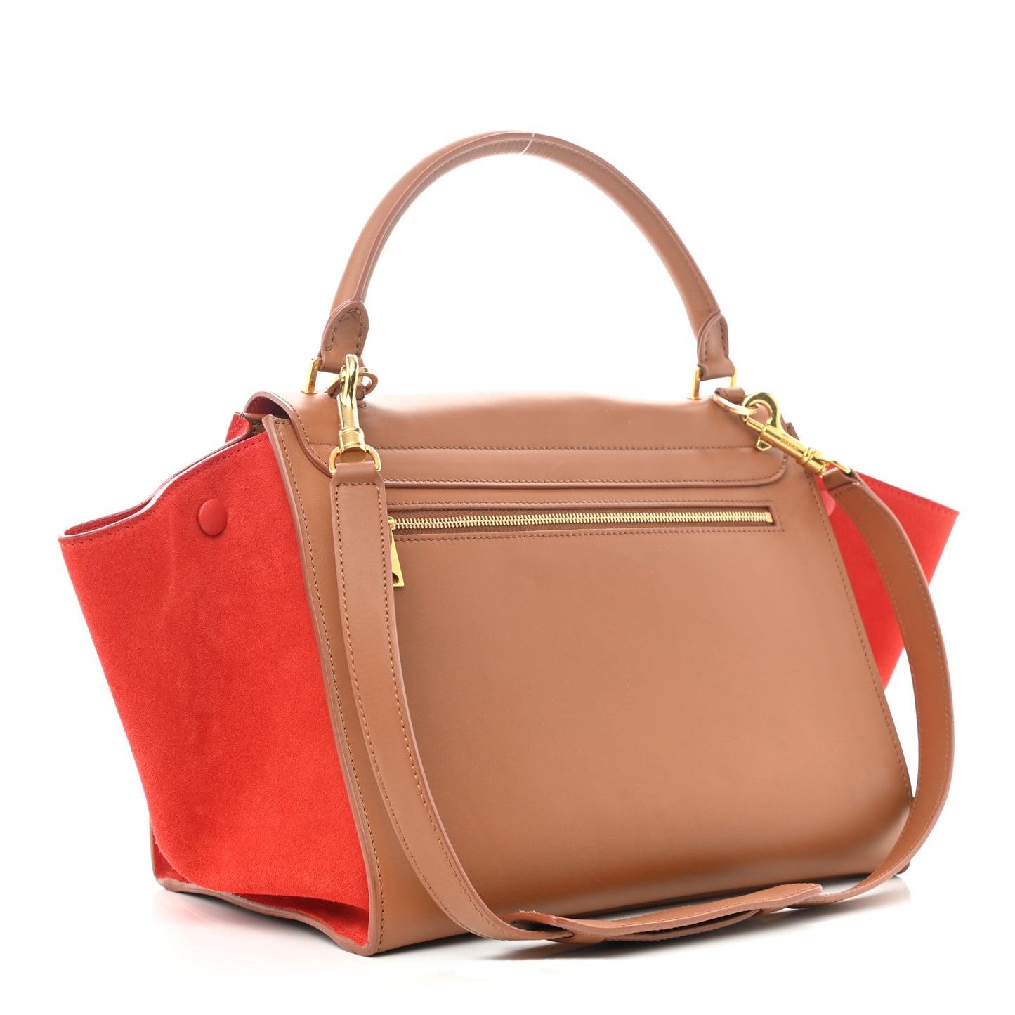 Natural Calfskin Suede Medium Bi-Color Trapeze Tan