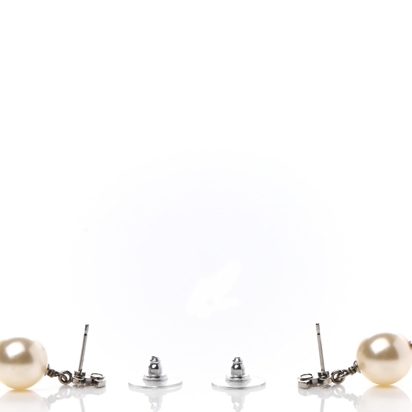 Crystal Pearl CC Drop Earrings Silver