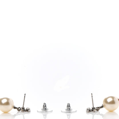 Chanel Crystal Pearl CC Drop Earrings Silver 3 of 5