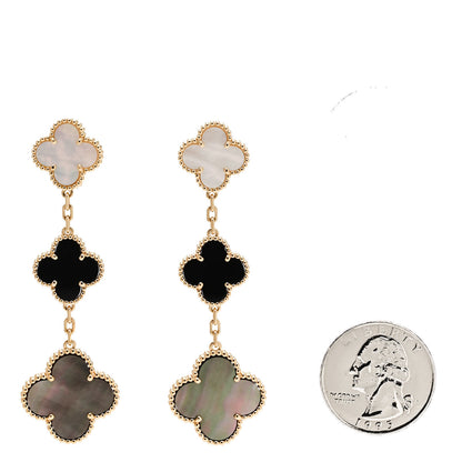 Van Cleef & Arpels 18K Yellow Gold Mother of Pearl Black Onyx 3 Motifs Magic Alhambra Earrings 2 of 5