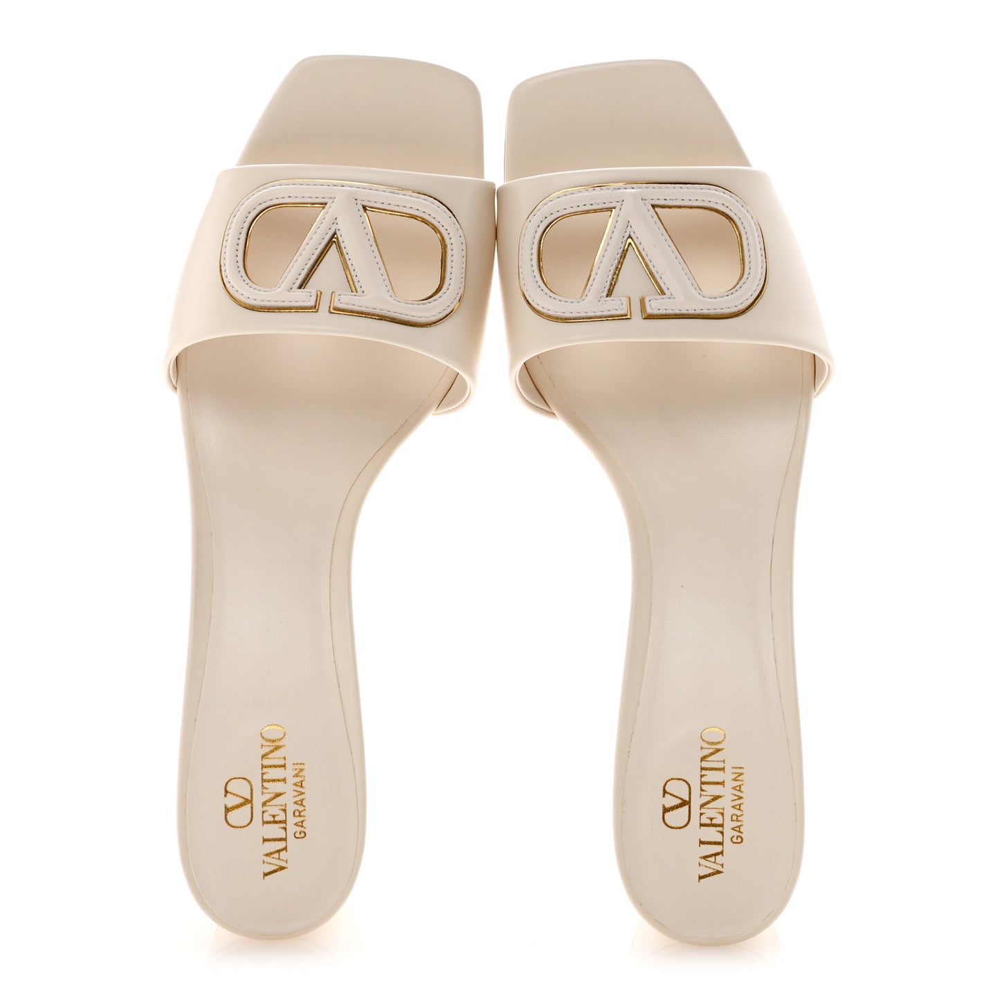Calfskin Vlogo Cut Out 60mm Slide Sandals 41 Light Ivory