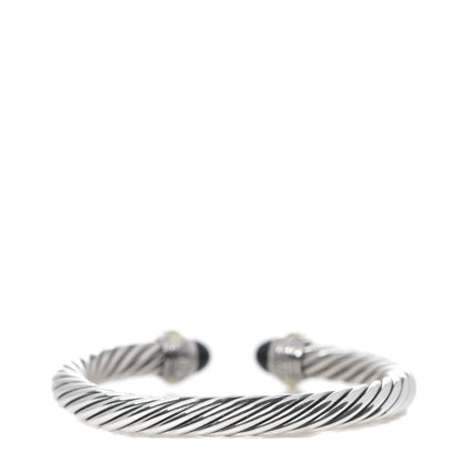 David Yurman Sterling Silver 14K Yellow Gold Black Onyx 7mm Cable Classics Bracelet 2 of 4