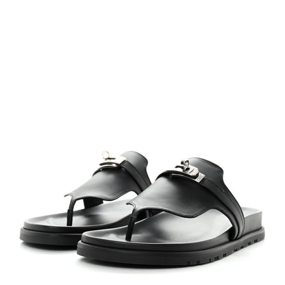 Hermes Calfskin Womens Empire Sandals 39 Black 2 of 8