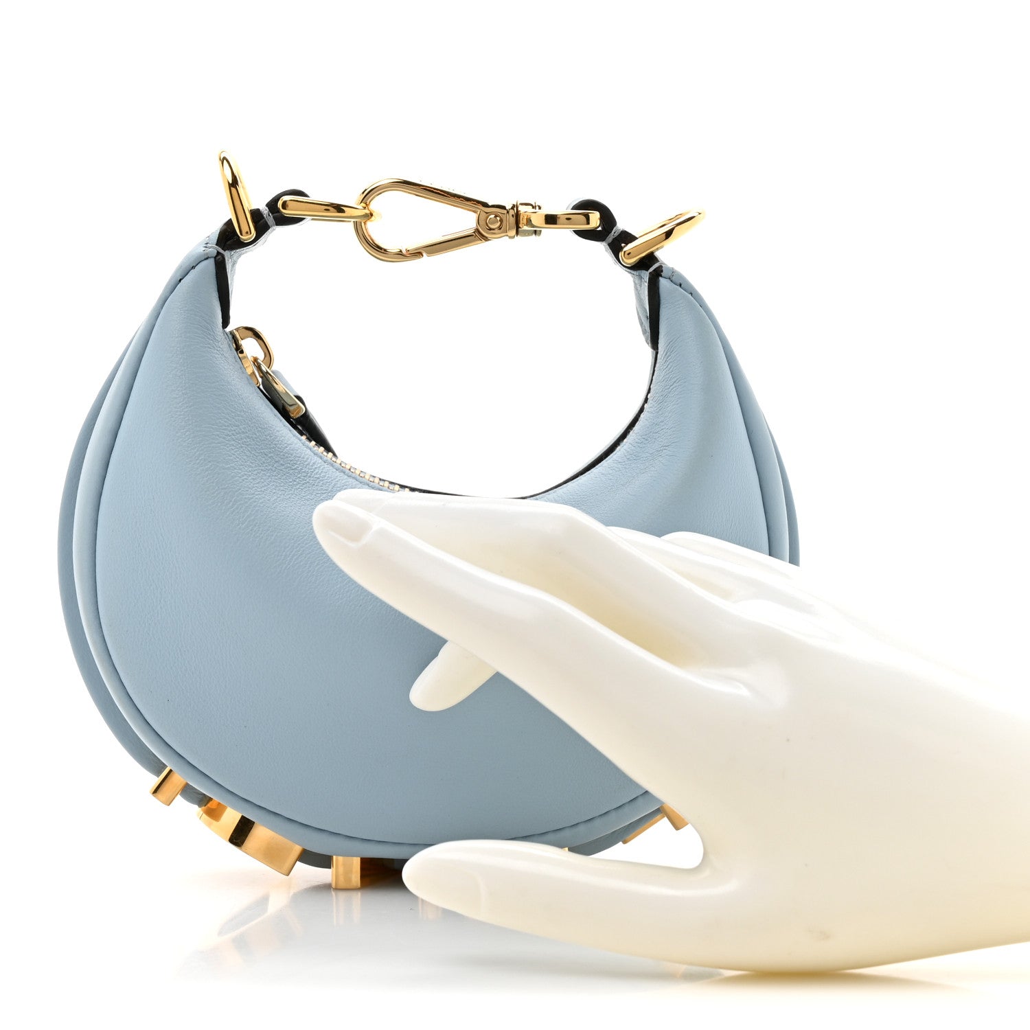 Fendi Vitello Grace Matte Nano Fendigraphy Hobo Charm Azzurro Baby 2 of 10