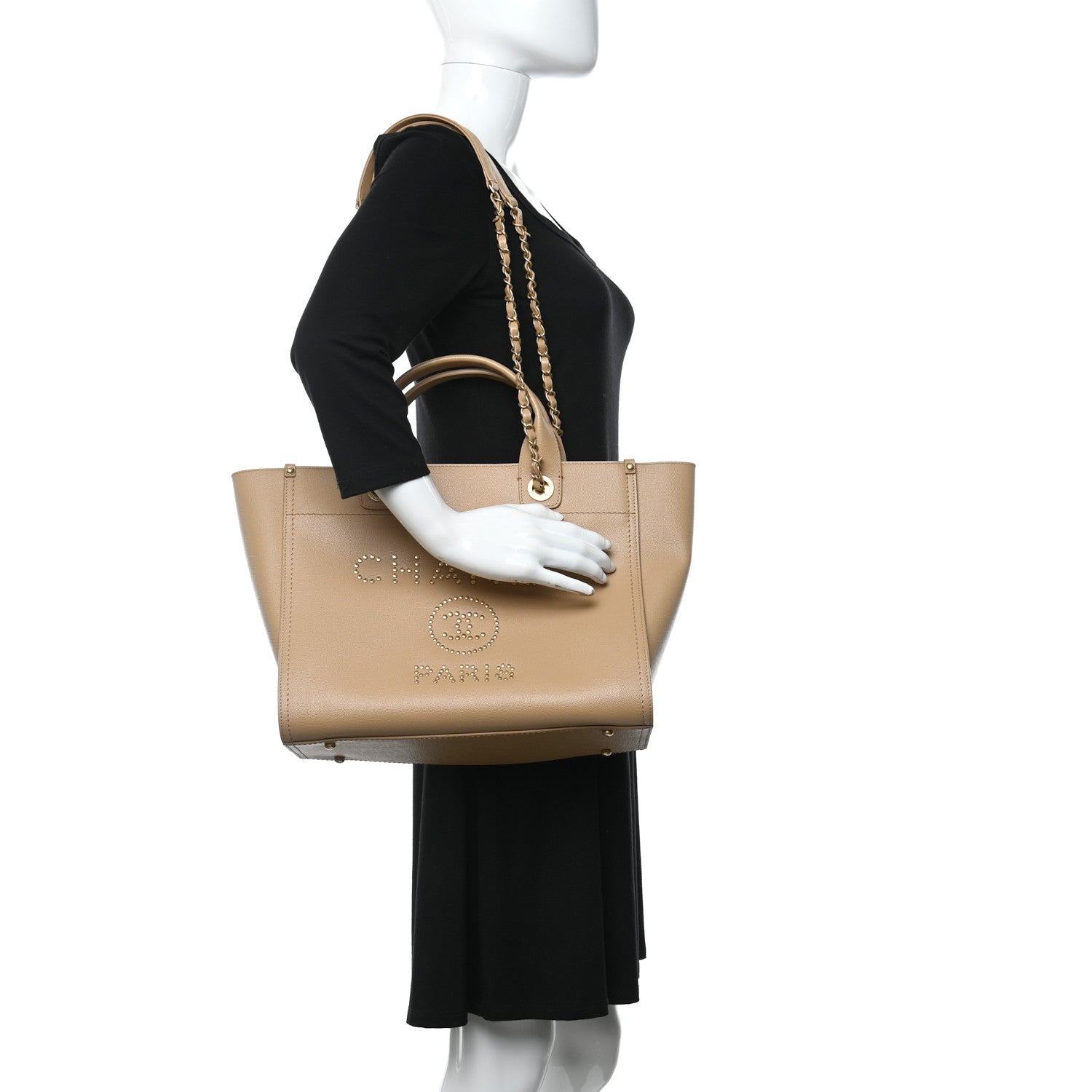 Chanel Caviar Small Studded Deauville Tote Beige 2 of 15