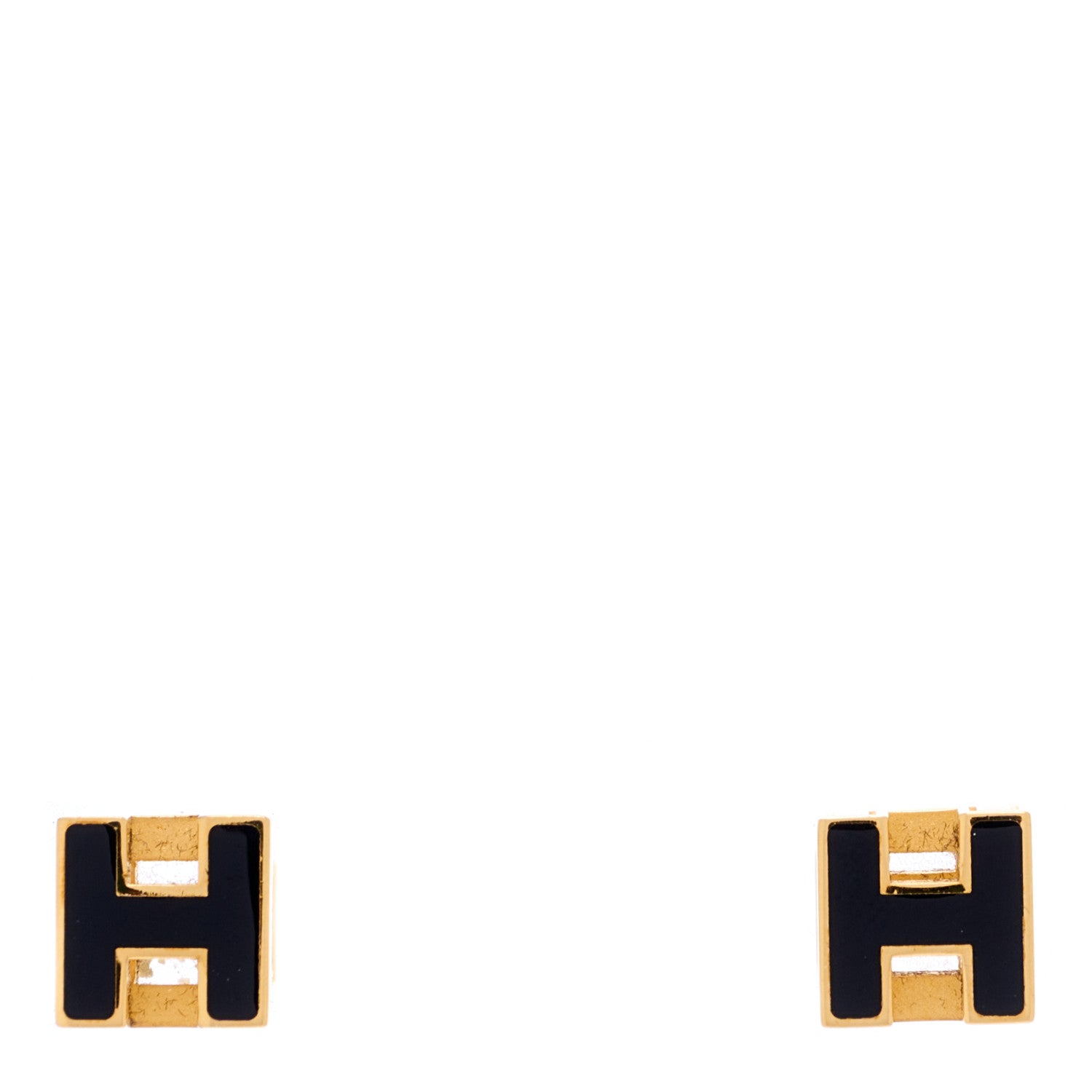 Hermes Gold Lacquered Cage d'H Earrings Black 1 of 4