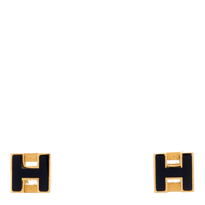 Hermes Gold Lacquered Cage d'H Earrings Black 1 of 4