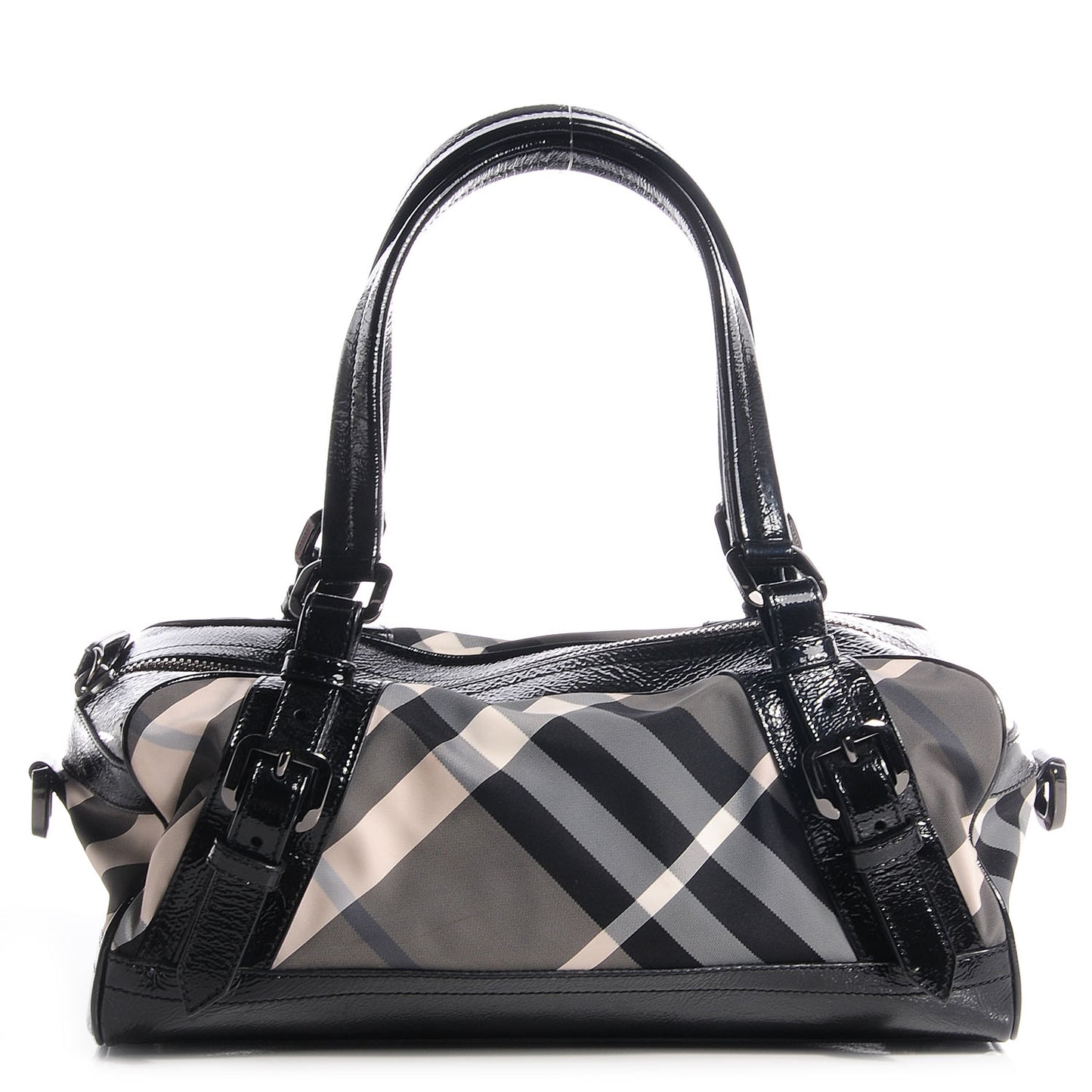 Nylon Patent Beat Check Satchel Black