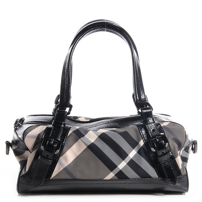 Burberry Nylon Patent Beat Check Satchel Black 1 of 9