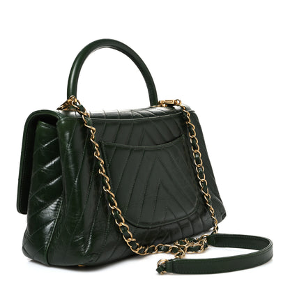 Chanel Calfskin Chevron Quilted Small Coco Handle Flap Green 3 of 10