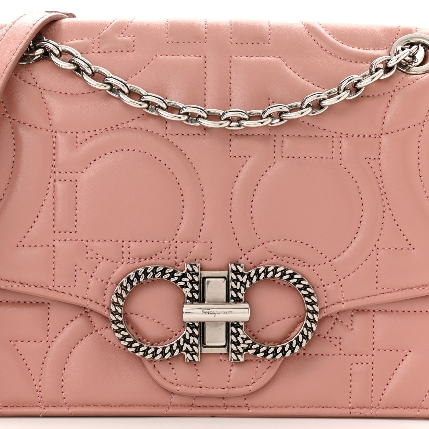 Calfskin Quilted Gancini Flap Bag Antique Rose