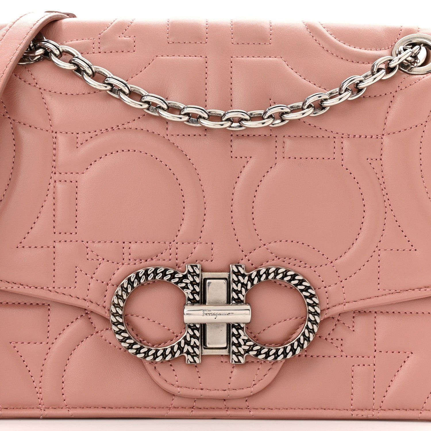 Salvatore Ferragamo Calfskin Quilted Gancini Flap Bag Antique Rose 7 of 10