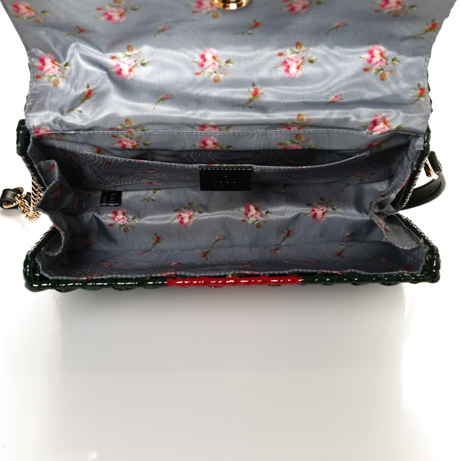 Gucci Glazed Wicker Stripe Small Cestino Shoulder Bag Green 5 of 11