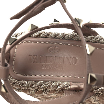 Valentino Garavani Calfskin Rockstud Ankle Strap Torchon Espadrille Caged 25/95mm Wedge Sandals 38 Rose Canelle 9 of 13
