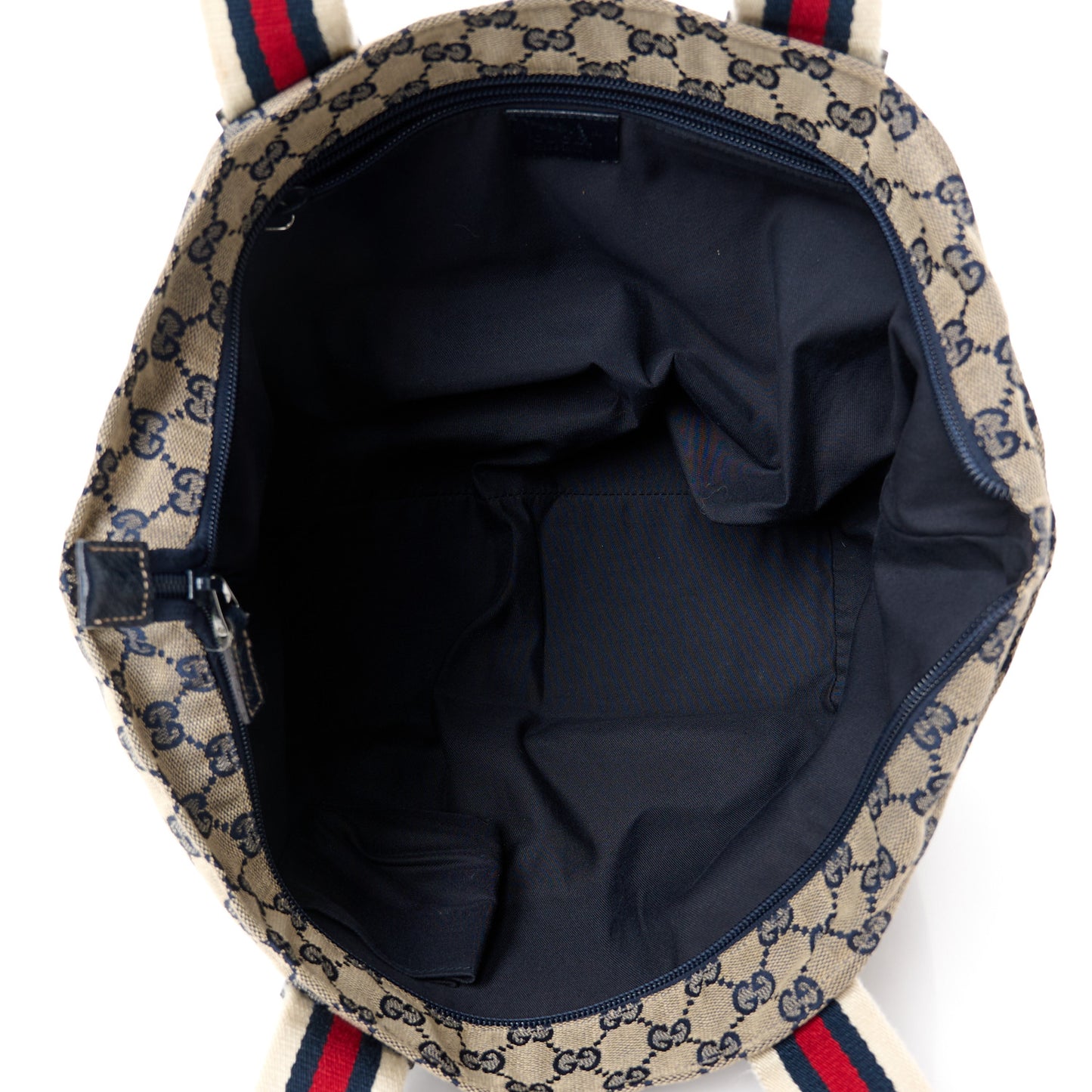 GG Monogram Medium Web Handle Bucket Tote Navy Blue