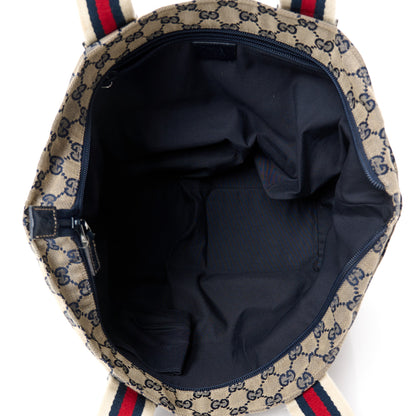 Gucci GG Monogram Medium Web Handle Bucket Tote Navy Blue 5 of 10